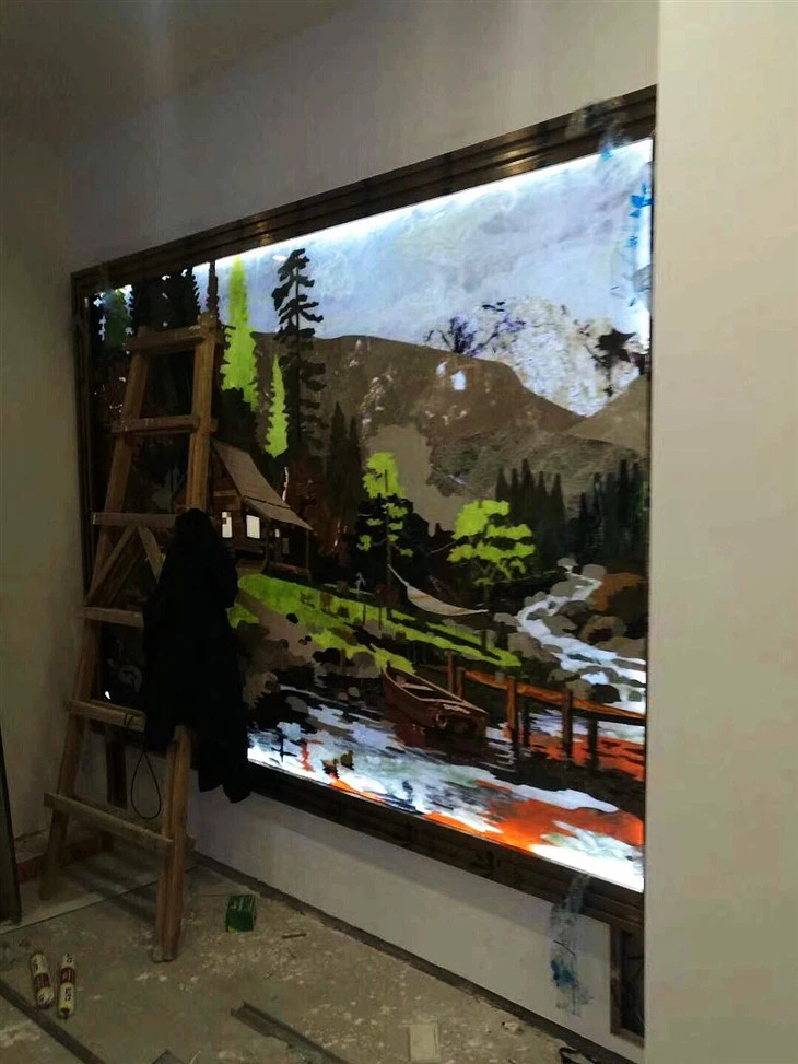 Backlit Stone Fireplace