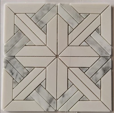 Teilsen Mosaig Sgwâr Marmor Gwyn Carrara